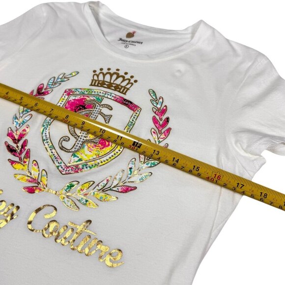 Juicy Couture VTG Y2K Graphic Tee Sz. L White Rhinestones Short Sleeve Preppy - Picture 8 of 12